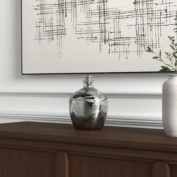 10" Silver Floral Round Glass Table Vase