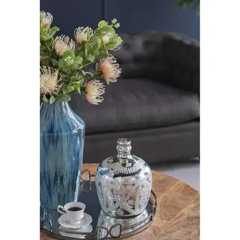 10" Silver Floral Round Glass Table Vase