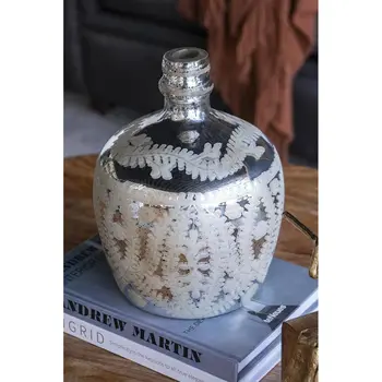 10" Silver Floral Round Glass Table Vase