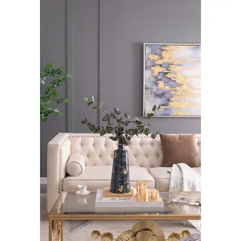 14" Blue And Gold Abstract Bud Glass Table Vase