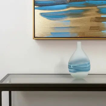 16" White And Blue Bud Glass Table Vase
