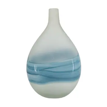 16" White And Blue Bud Glass Table Vase