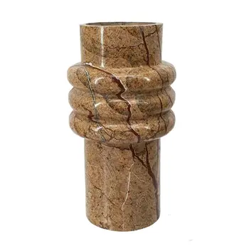 8" Brown Cylinder Genuine Marble Table Vase