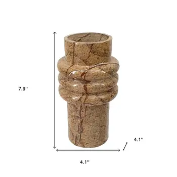 8" Brown Cylinder Genuine Marble Table Vase
