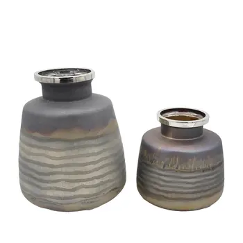 Set of Two Dark Blue And Gray Round Glass Table Vase