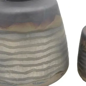 Set of Two Dark Blue And Gray Round Glass Table Vase