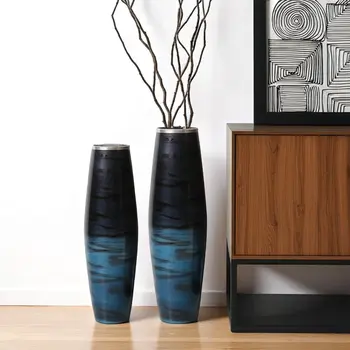 Set of Two Blue And Purple Round Glass Floor Vase