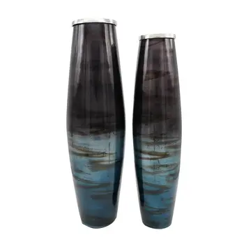Set of Two Blue And Purple Round Glass Floor Vase