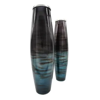 Set of Two Blue And Purple Round Glass Floor Vase