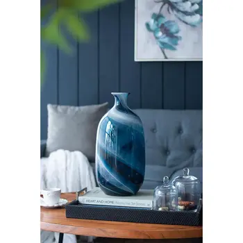 16" Blue And White Bud Glass Table Vase