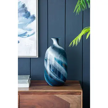16" Blue And White Bud Glass Table Vase