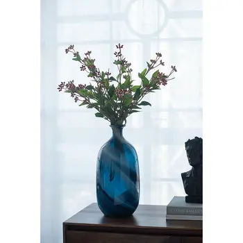16" Blue And White Bud Glass Table Vase