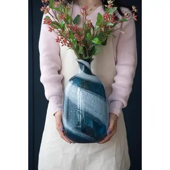 16" Blue And White Bud Glass Table Vase