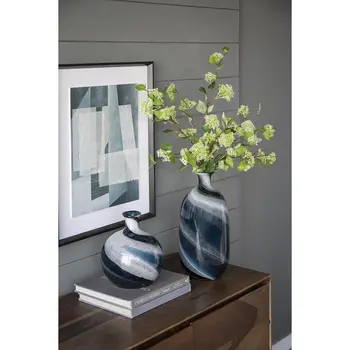 16" Blue And White Bud Glass Table Vase