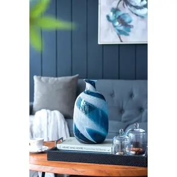 13" Blue And White Bud Glass Table Vase