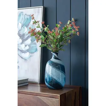 13" Blue And White Bud Glass Table Vase