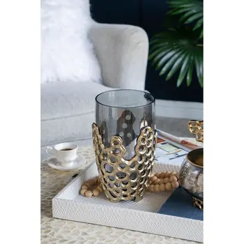 11" Gray And Gold Round Glass Table Vase