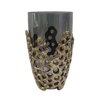 11" Gray And Gold Round Glass Table Vase