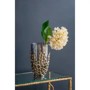 11" Gray And Gold Round Glass Table Vase