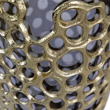 15" Gray And Gold Round Glass Table Vase