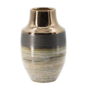 11" Brown and Bronze Striped Round Ceramic Table Vase With Does Not Apply