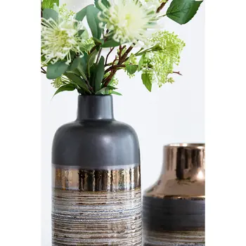 11" Brown and Bronze Striped Round Ceramic Table Vase With Does Not Apply