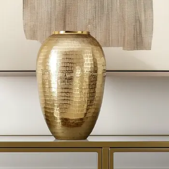 17" Gold Round Aluminum Table Vase