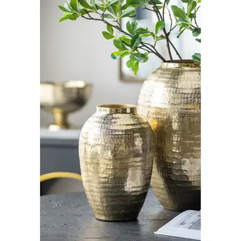 17" Gold Round Aluminum Table Vase