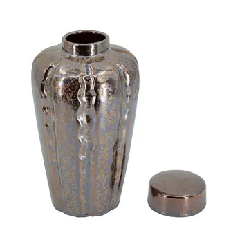 Set of Three Bronze And Silver Round Ceramic Table Vase