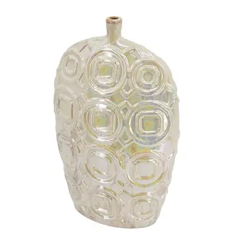 20" Ivory Geometric Bud Ceramic Table Vase