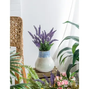 10" Blue Green Sand And Gray Ombre Round Ceramic Table Vase