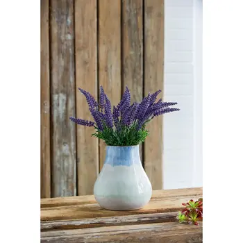 10" Blue Green Sand And Gray Ombre Round Ceramic Table Vase