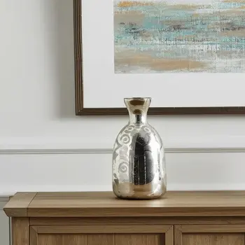 18" Silver Floral Round Glass Table Vase