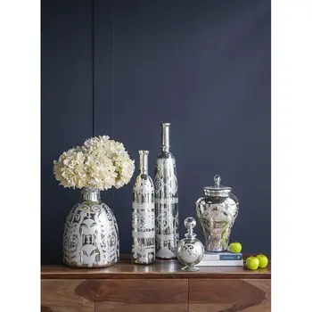 30" Silver Floral Round Glass Table Vase