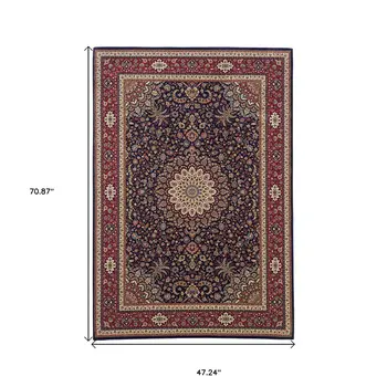4' X 6' Blue Red and Ivory Oriental Area Rug