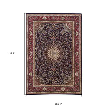7' X 10' Blue And Red Oriental Area Rug