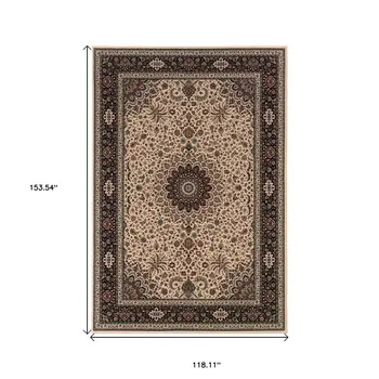 10' X 13' Ivory And Black Oriental Area Rug