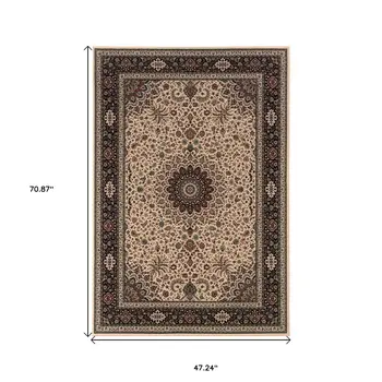4' X 6' Black and Ivory Oriental Area Rug