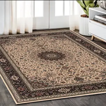 5' X 8' Ivory And Black Oriental Area Rug