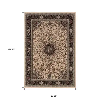 8' X 11' Ivory And Black Oriental Area Rug