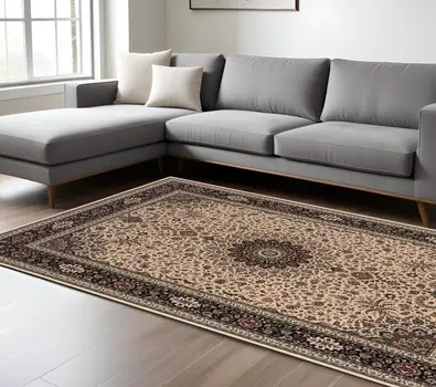 8' X 11' Ivory And Black Oriental Area Rug
