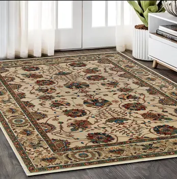 5' X 8' Ivory And Red Floral Area Rug