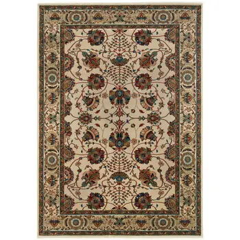 4' X 6' Ivory Red and Blue Floral Area Rug