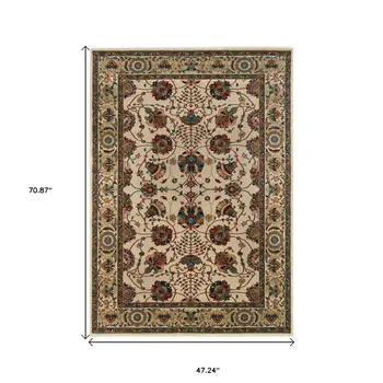 4' X 6' Ivory Red and Blue Floral Area Rug