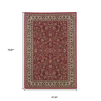 4' X 6' Ivory and Red Oriental Area Rug