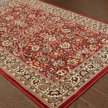 7' X 10' Red And Ivory Oriental Area Rug