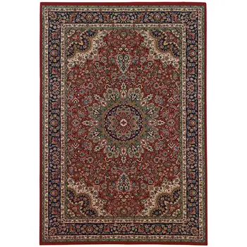 4' X 6' Ivory Red and Blue Oriental Area Rug