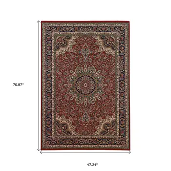 4' X 6' Ivory Red and Blue Oriental Area Rug