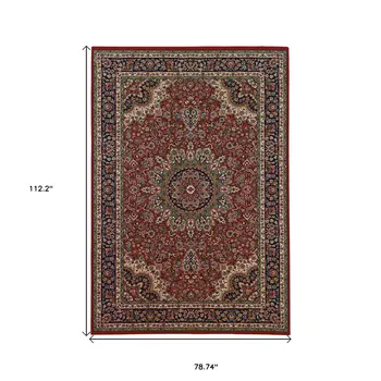 7' X 10' Red And Blue Oriental Area Rug