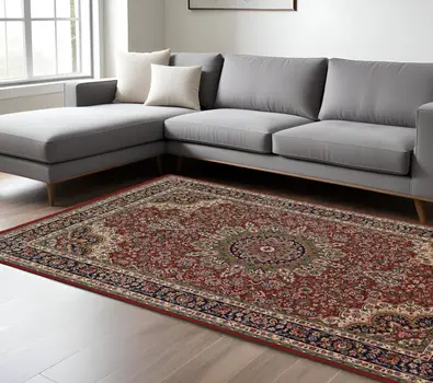 8' X 11' Red And Blue Oriental Area Rug